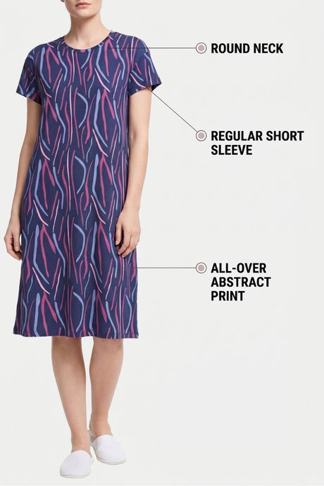 Sweet Dreams Abstract Printed Short Nightdress - Iconic Navy — image 5